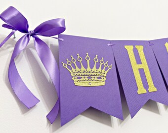 Purple Princess Birthday Banner Princess First Birthday Party Decorations Princess Baby Shower Royal Crown Princess Theme Gold Glitter Tiara