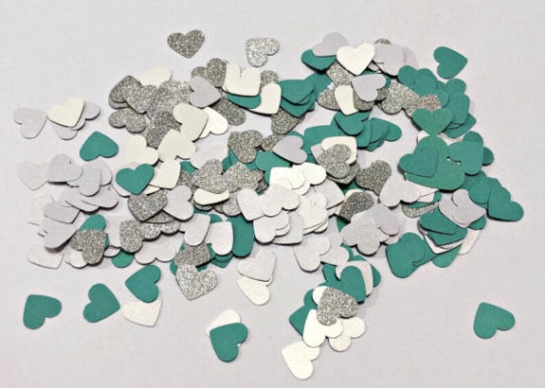 100-1000 PCS Gold Heart Confetti SMALL Hearts Valentine's Day Confetti Gold Bridal Shower Engagement Party 1st Birthday Gold Silver Wedding Aqua, White, Silver