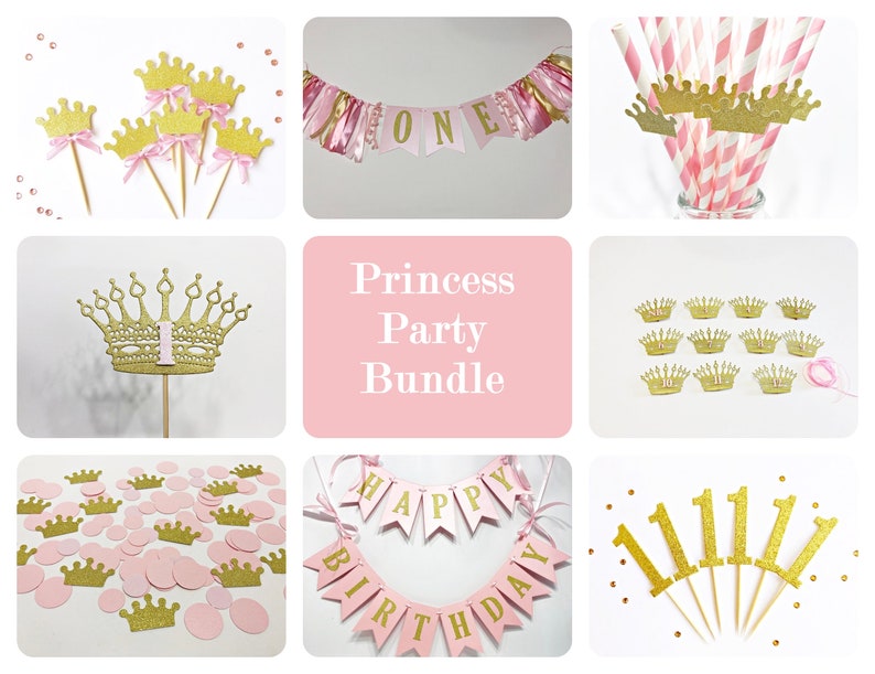 12 décorations pour cupcakes princesse. Couronne Cupcake Toppers. Choix de nourriture. Princesse Premier Anniversaire Or Rose Couronne Toppers Thème Princesse Paillettes D'or image 8