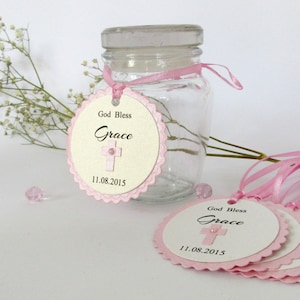 Pink Lilac Baptism Favor Tags Custom Thank you Tags Baptism favors Girl Baptism Tags First Communion Holly Communion Christening Gift Tags image 2