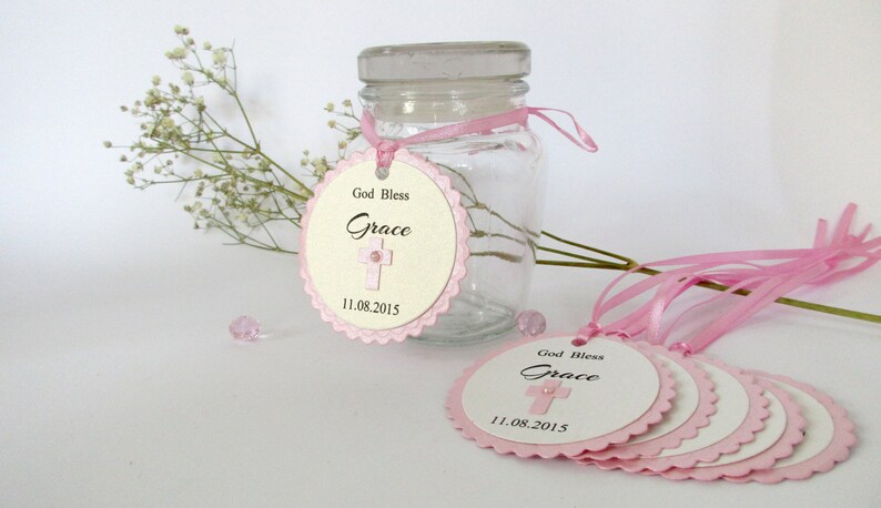 Pink Lilac Baptism Favor Tags Custom Thank you Tags Baptism favors Girl Baptism Tags First Communion Holly Communion Christening Gift Tags image 2