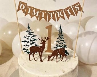 Tortenaufsatz „Waldhirsch“ – Dekoration für den 1. Geburtstag (6er-Set)