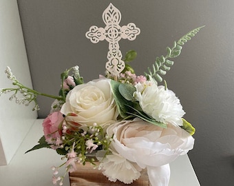 Set of 3 Pearlescent Cross Centerpiece Toppers, Baptism Decor