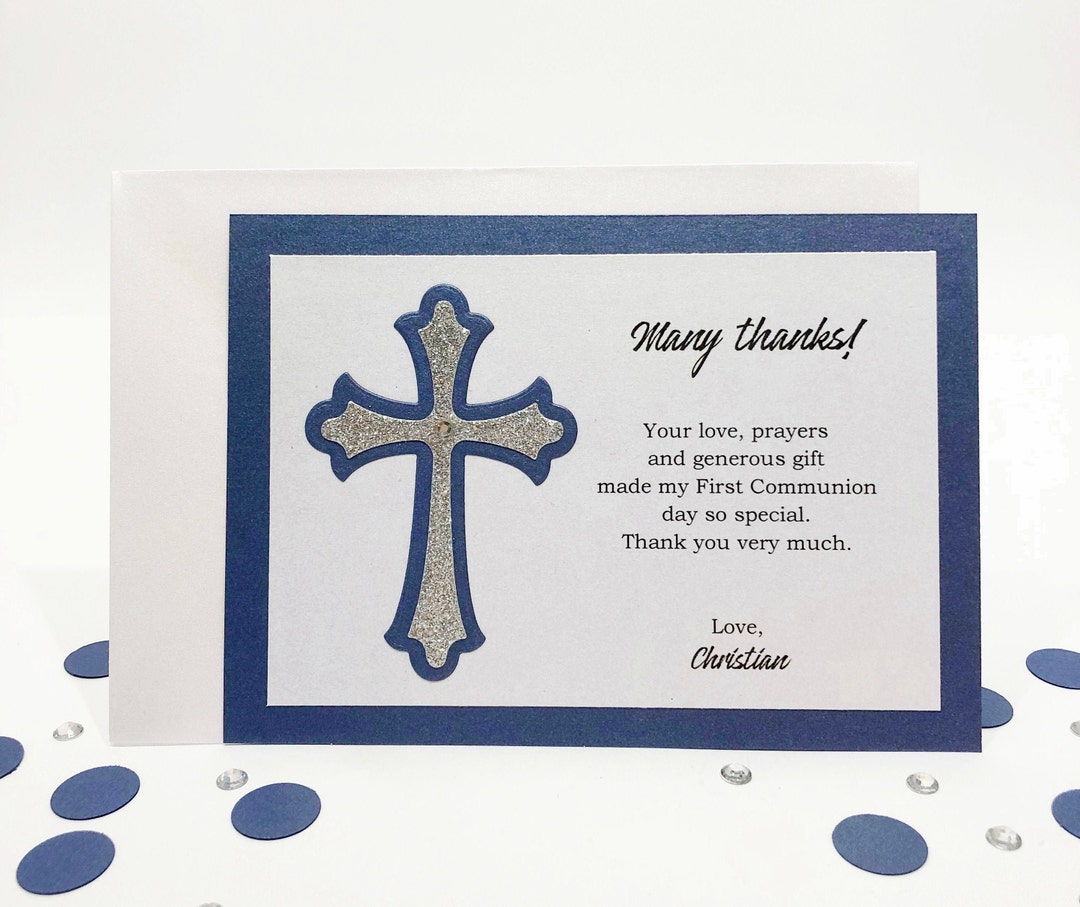 Navy Blue Baptism Thank You Cards. Note Christening Gift Cards Custom