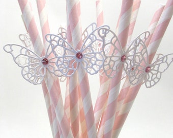 Butterfly Baby Shower Decorations - Butterfly Paper Straws. Garden Butterfly Birthday Party Paper Straws Bridal Shower Wedding Cinderella