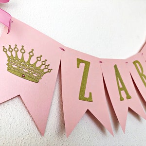 Princess NAME Banner Princess CROWN Banner. Personalized Name Banner Girl 1 st Birthday Pink Gold Birthday Party Decorations. Baby Shower image 3