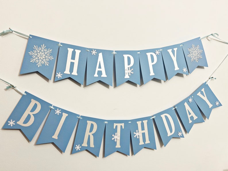 Bannière joyeux anniversaire hiver Onederland bleu Flocon de neige Décorations pour le 1er anniversaire de garçon, fille Fête prénatale flocon de neige Bébé il fait froid Noël image 1