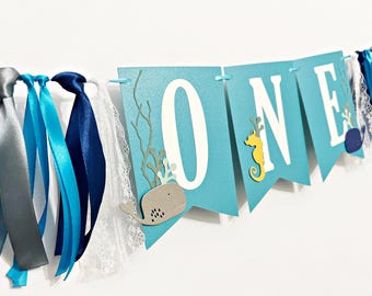 Under the Sea First Birthday Banner: Nautical High Chair Decoration