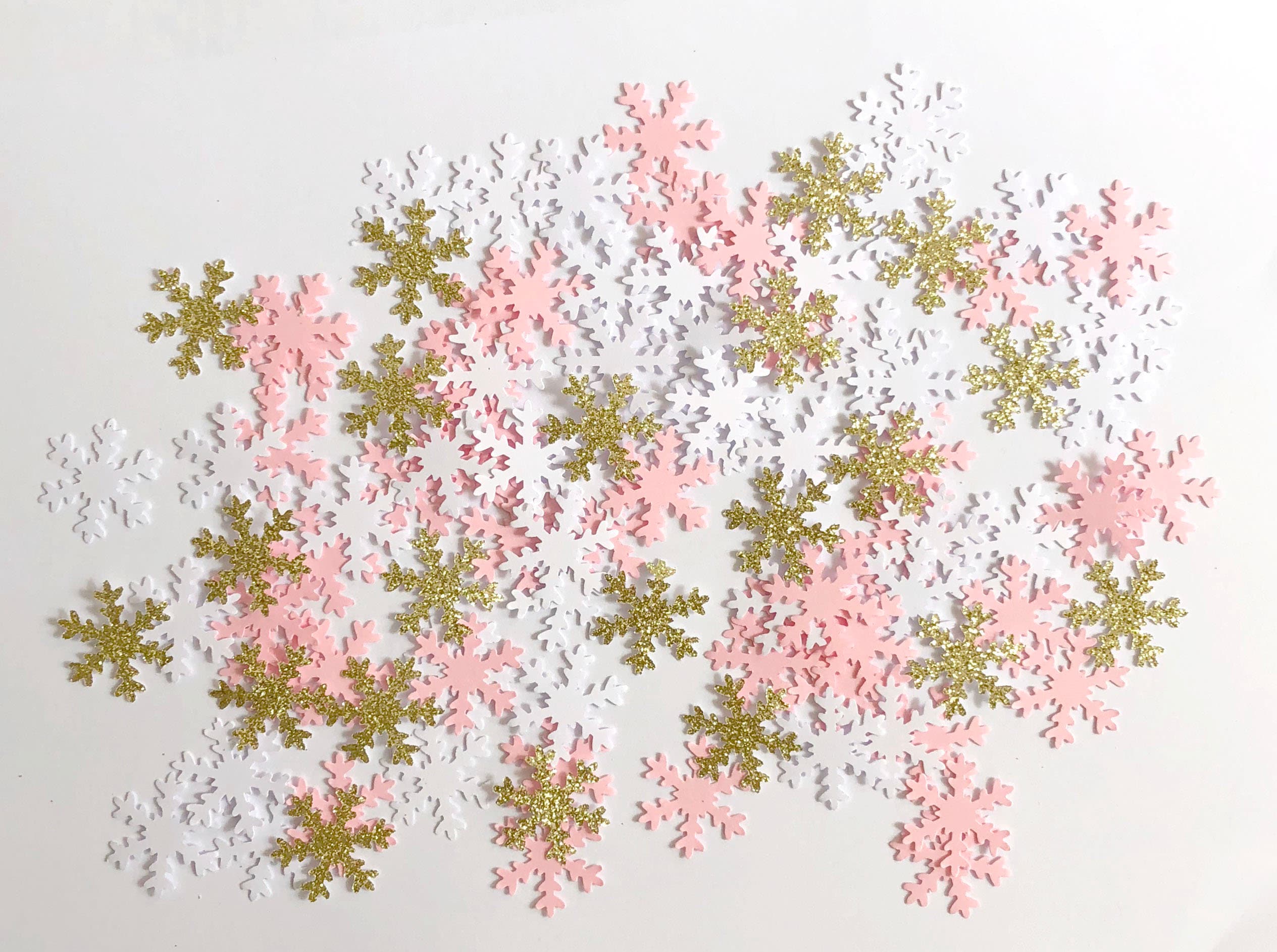 Schneeflocken-Konfetti Set – 1200 Stück, Rosa-weiß-silber, 1,5 & 2 Cm, Aus Polyester, Für Weihnachtsdeko, Tischdekoration Und Basteln