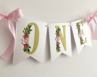 Boho Blumen Hochstuhl Banner: Mädchen 1st Geburtstag Blumengirlande