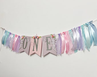 Fairy One High Chair Banner - Fairy 1st Birthday Banner. Flowers and  Butterfly Birthday Decorations Floral First Birthday Banner. ONE Fairy