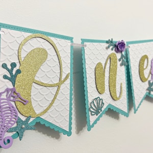 Girl First Birthday - Mermaid ONE High Chair Banner. Under the Sea First Birthday. Ocean Theme Party Photo Prop Summer First  Birthday Decor