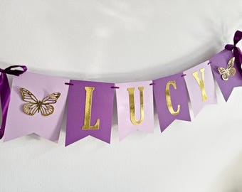Butterfly Name Banner – Custom Personalized Fairy Garden Party Decor