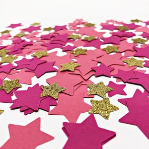 150 Pcs. Twinkle Twinkle Baby Shower Confetti Pink and Gold Birthday Confetti Gold Glitter Star Confetti Party Decorations Girl Baby Shower Shades of Hot Pink