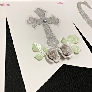 Floral God Bless Banner - Baptism Banner, First Holy Communion Banner, Christening Banner, God Bless Boy Girl Crosses, Photo Prop, Christian