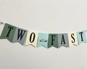 Two Fast Birthday Banner - Retro Race Car Party Decorations