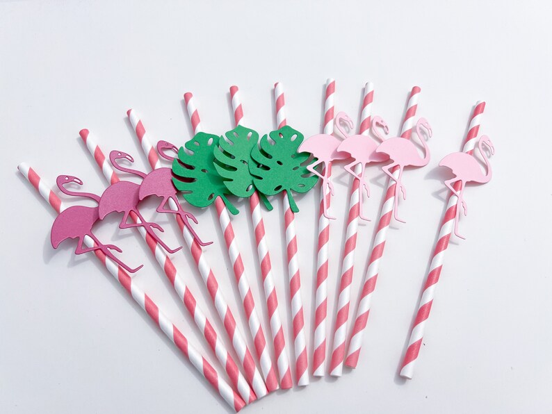 Flamingo Paper Straws. FLAMINGO Party Straws. Bachelorette Party. Flamingo Birthday, Tropical Baby Shower Decorations Summer Party Flamingos Flamingos & Leaves