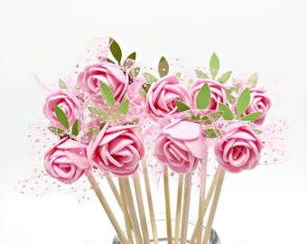 12 adornos para cupcakes con rosas rosas Decoración bohemia para