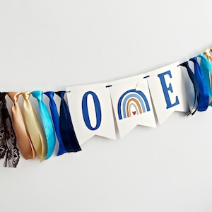 Boho Regenbogen 1. Geburtstag Dekorationen - One High Chair Banner. Junge Mädchen Muted Rainbow Party. Baby erster Geburtstag Banner. One Cake Topper