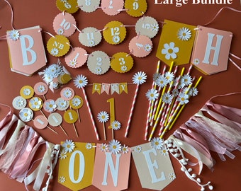 Daisys erstes Geburtstagsparty-Paket-Flower Power 1st Birthday Groovy ONE Retro Hippie Boho Daisy Geburtstagsparty-Paket Kleines Fräulein Onederful