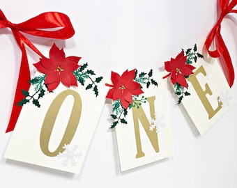Weihnachtsbanner für den Hochstuhl zum ersten Geburtstag, Gold, ONE, roter Weihnachtsstern