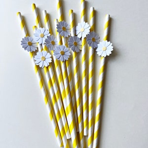 10 Daisy Paper Straws or Cupcake Toppers Two Groovy Daisy Birthday Decorations. Bridal Shower, Wedding, Engagement, Retro Vintage Birthday image 6