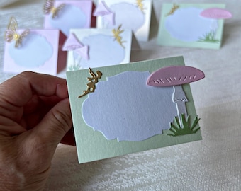 Fairy & Pink Mushroom Party Decorations - Place Cards Enchanted Woodland Forest Theme Magical Garden Birthday