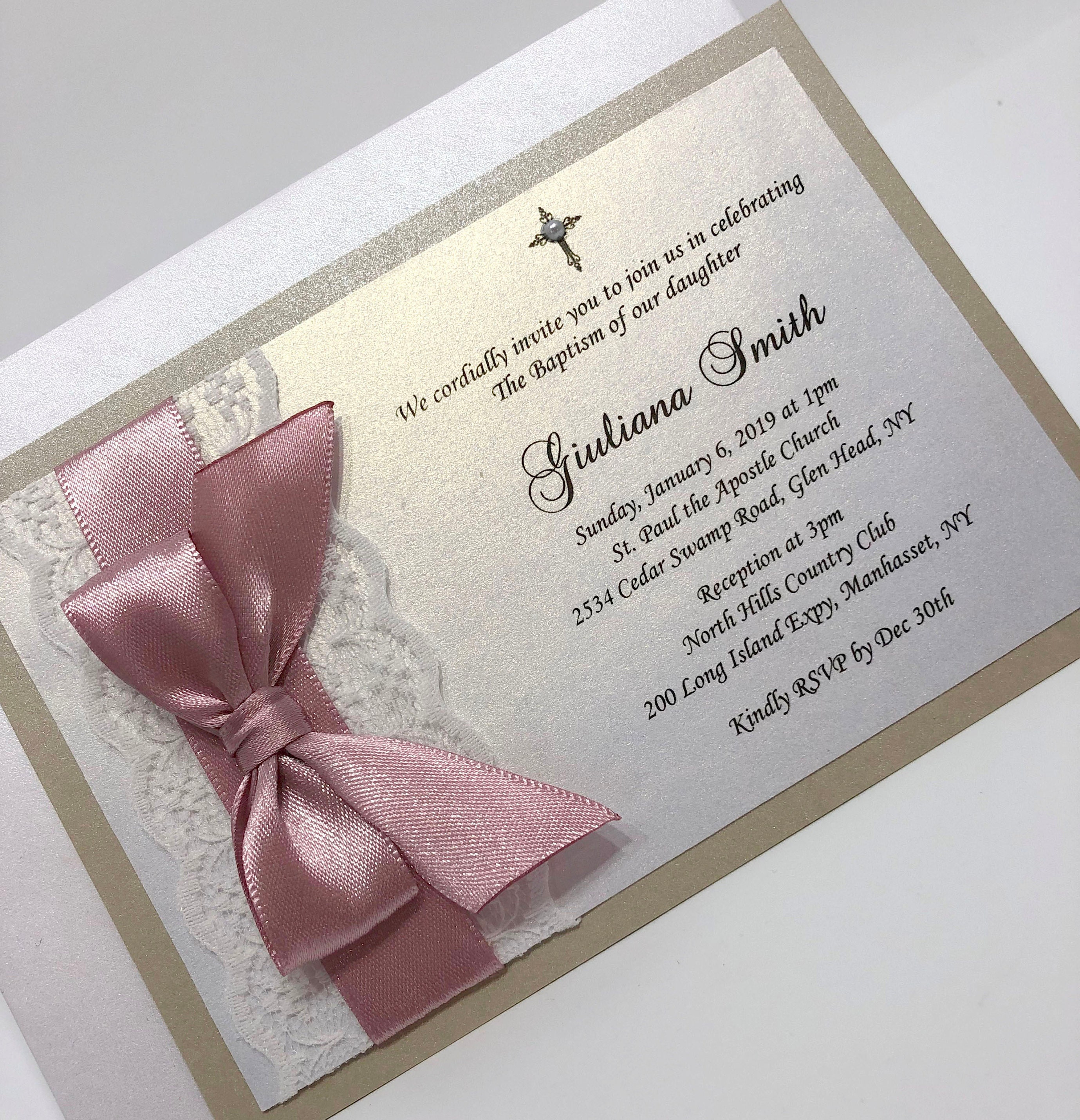 ROSE GOLD/ Dusty Pink & Sandy Baptism Invitation. First Holy Communion Invitation. Girl Baptism Christening. Bautizo Invitaciones de Bautizo