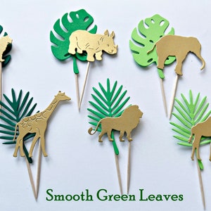 12 Dschungel Safari Cupcake Toppers Dschungel Baby Shower Dekorationen. Safari Geburtstag Party Dekor Dschungel Tier Cupcake Toppers Tropische Blätter Bild 3