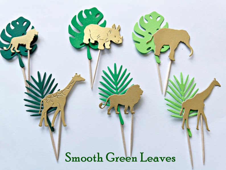 12 Dschungel Safari Cupcake Toppers Dschungel Baby Shower Dekorationen. Safari Geburtstag Party Dekor Dschungel Tier Cupcake Toppers Tropische Blätter Bild 3