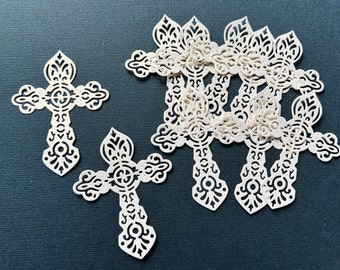 Set of 10 Cross Paper Die Cuts, Cross Cutouts - Baptism Decor. First Holy Communion Decor. Christening Mi Bautizo. Cross Diecuts