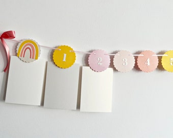 Boho Rainbow First Birthday Decorations - 12 Month Photo Banner Muted Rainbow Theme Boy, Girl Boho Rainbow First 1st Birthday Picture Banner