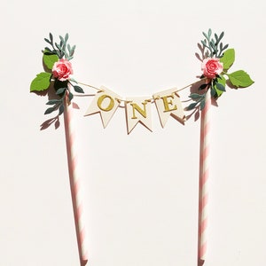 BOHO Floral Cake Topper - Blumendekoration zum ersten Geburtstag, Kuchendekoration zum 1. Geburtstag mit Blumenmuster