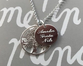 Name necklace TREE OF LIFE - engraving pendant - sterling silver - engraving - desired text - family necklace - name necklace - tree of life