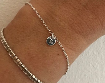 Bracelet with 6 mm pendant - engraving - sterling silver - name - letter - personalized - engraved