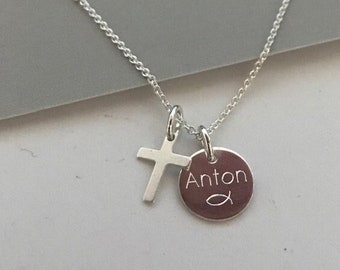 Necklace Communion Cross Pendant NAME CHAIN Baptism Necklace Confirmation Personalized Sterling Silver