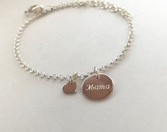 Bracelet COEUR - avec deux pendentifs - bracelet prénom - gravure - demoiselle d'honneur - mariée - mariage - Saint Valentin