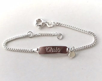 Children's bracelet 925 silver with heart pendant - 12/14 cm - BAPTISM BIRTH - Bracelet baptism jewelry name bracelet