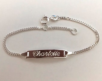 Bracelet enfant/jeunesse argent 925 - 16/14 cm - bracelet nom bracelet - communion - écolier - adolescent