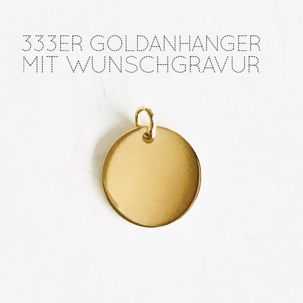 Goldanhänger 1,4 cm - 333er - Echtgold - mit Gravur - KOMMUNION GEBURT TAUFE