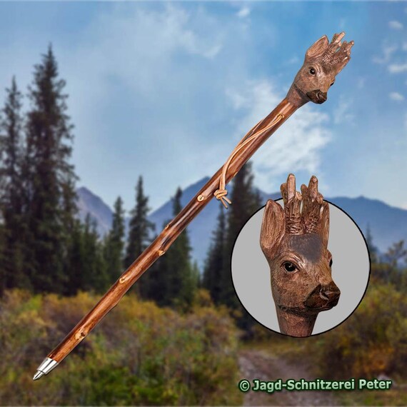 Personalisierteter Wanderstock Aus Edelkastanie - 98-180cm Mit Gravur & Lederschlaufe