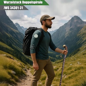 Wanderstock Holz Wurzelknauf, Wanderstock aus Kastanienholz handpoliert, mit doppelt gedrehter Doppelspirale 98-180 cm 10 Zeichen inklusive