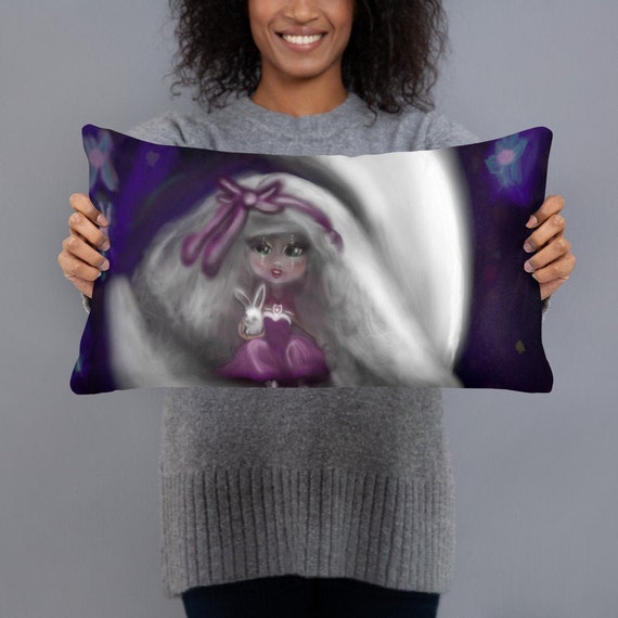 Girl on the Moon with Her Rabbit Basic Pillow