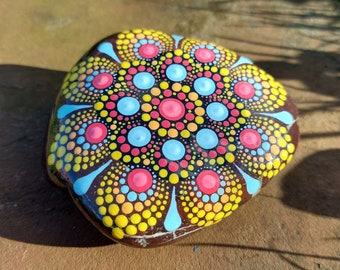 painted decorative stone with mandala dot art