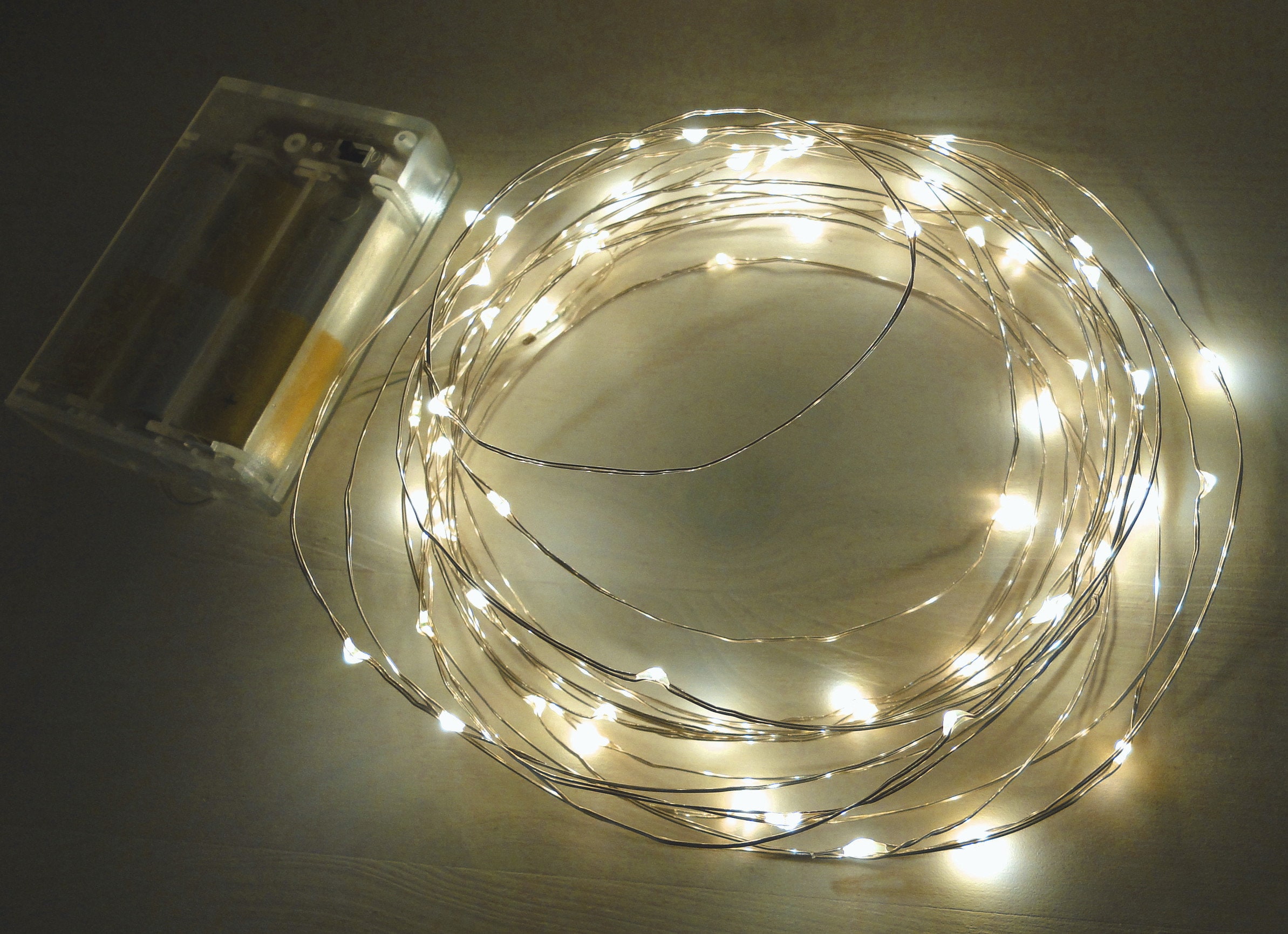 10er LED Lichterkette silberne Herzen aus Draht Batterie