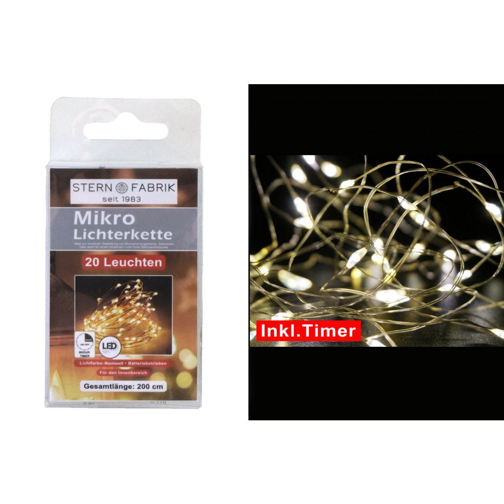 Powershop11 LED Lichterkette 40 LED 4,20 M Silberdraht Mit 6h Timer Indoor/Outdoor Warm White Modern Wasserfest Batteriebetrieben