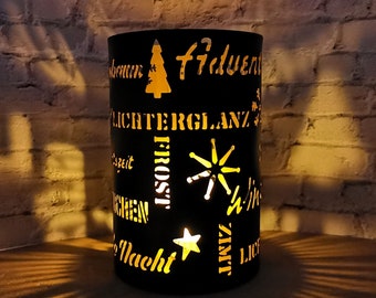 Metall Windlicht Teelichthalter Kerzenhalter schwarz gold Schrift Deutsch 10cm - 20cm