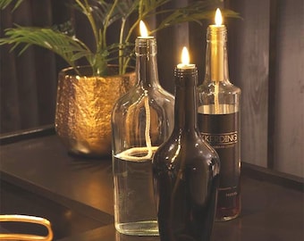 LED Teelicht Flaschenlicht Batterie Timer warmweiß 3D Flamme flammenlose Kerze Öllampe Windlicht mit Docht