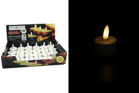 Produktbild von Onlne-Fuchs LED-Kerze Als 6er Set Teelchter Mt Flamme, CREME 191 Mit Echtwachs Uberzogen Spiegelnde Flamme Masse 4 X 3 Cm Fernbedienung 6 Stunden Timer