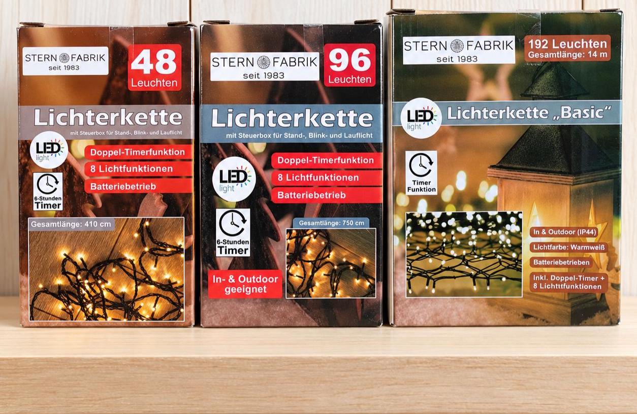 LED Lichterkette Dual Timer Batterie außen 8 Funktionen warmweiß Weihnachten 48 - 192